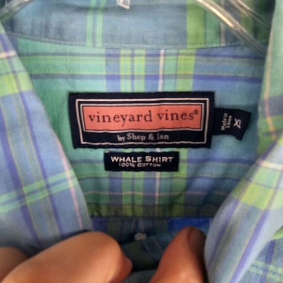 Vineyard Vines Shep & Ian Blue Plaid Button Up Shirt Men's Size XL Whale Shirt - Picture 4 of 6
